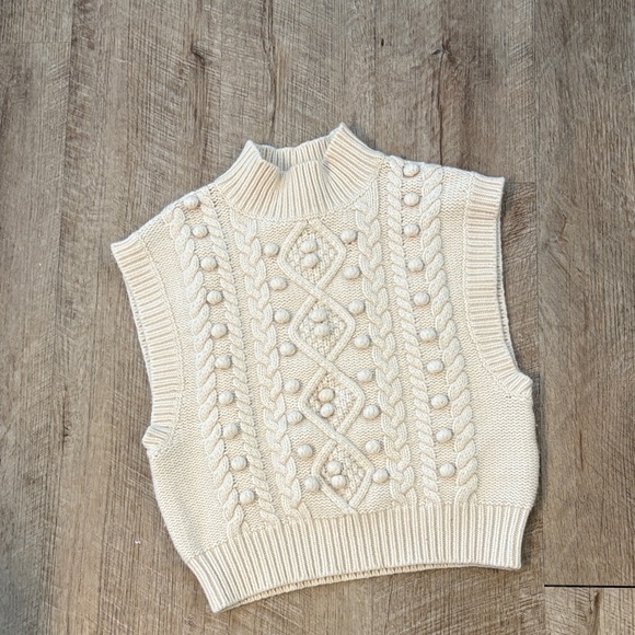 Wilfred Sweaters - Wilfred Cream Cable & Bobble Knit Sleeveless Turtleneck